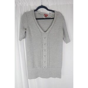 Merona Gray Cable Knit Sweater Short Sleeve V Neck Women's Small Pullover